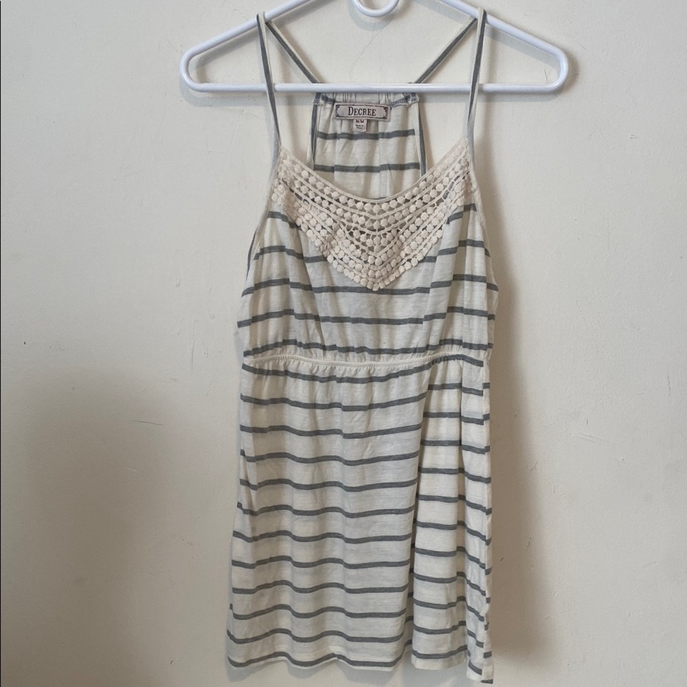 Decree Cream and Gray Striped Camisole with Lace